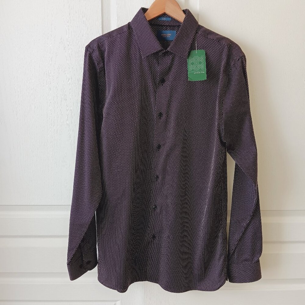 Stitch Fix Fairlane Men's Tall Red Black Dobby 24/7 Slim Fit Shirt Size L Tall